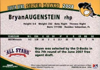 2008 Grandstand South Bend Silver Hawks #1 Bryan Augenstein Back