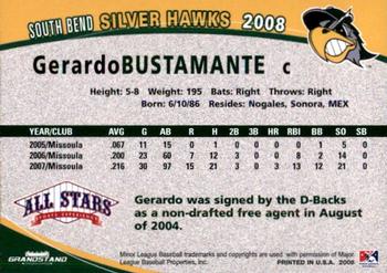 2008 Grandstand South Bend Silver Hawks #4 Gerardo Bustamante Back