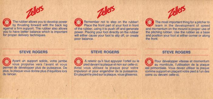 1982 Zellers Montreal Expos - 3-Card Panels #2A / 2B / 2C Steve Rogers Back