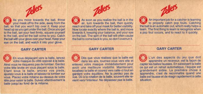 1982 Zellers Montreal Expos - 3-Card Panels #6A / 6B / 6C Gary Carter Back