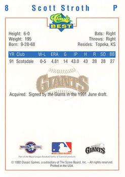 1992 Classic Best Everett Giants #8 Scott Stroth Back
