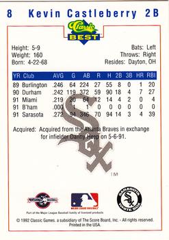 1992 Classic Best Sarasota White Sox #8 Kevin Castleberry Back