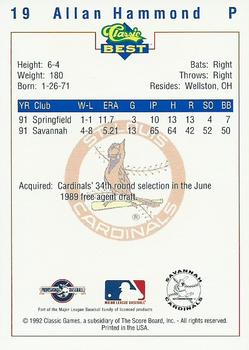1992 Classic Best Savannah Cardinals #19 Allan Hammond Back