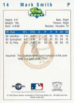 1992 Classic Best Springfield Cardinals #14 Mark Smith Back