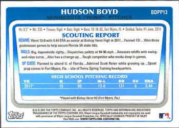 2011 Bowman Draft Picks & Prospects - Prospects #BDPP13 Hudson Boyd Back