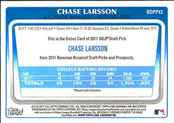 2011 Bowman Draft Picks & Prospects - Prospects #BDPP43 Chase Larsson Back