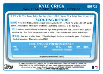 2011 Bowman Draft Picks & Prospects - Chrome Prospects #BDPP24 Kyle Crick Back