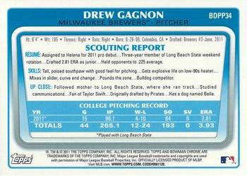 2011 Bowman Draft Picks & Prospects - Chrome Prospects #BDPP34 Drew Gagnon Back