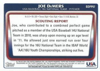 2011 Bowman Draft Picks & Prospects - Chrome Prospects #BDPP97 Joe DeMers Back