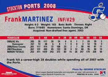 2008 Grandstand Stockton Ports #24 Frank Martinez Back