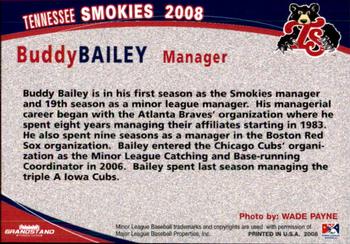 2008 Grandstand Tennessee Smokies #NNO Buddy Bailey Back