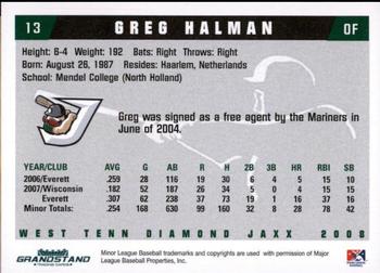 2008 Grandstand West Tenn Diamond Jaxx #7 Greg Halman Back
