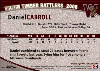 2008 Grandstand Wisconsin Timber Rattlers #NNO Daniel Carroll Back