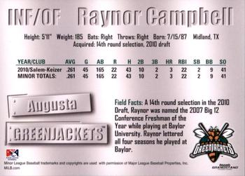2011 Grandstand Augusta GreenJackets #NNO Raynor Campbell Back