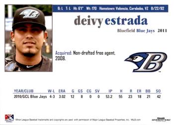 2011 Grandstand Bluefield Blue Jays #8 Deivy Estrada Back
