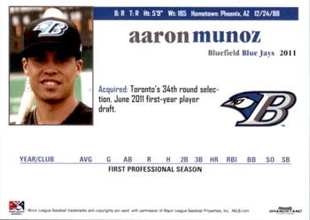 2011 Grandstand Bluefield Blue Jays #18 Aaron Munoz Back