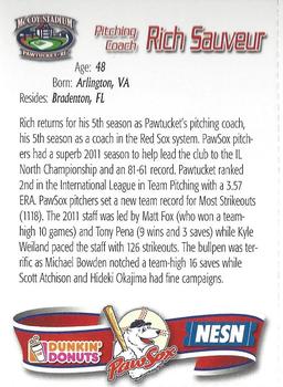 2012 Dunkin' Donuts Pawtucket Red Sox #2 Rich Sauveur Back
