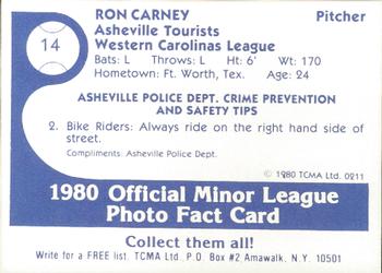 1980 TCMA Asheville Tourists #14 Ron Carney Back