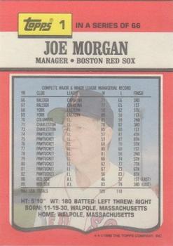 1990 Topps TV Boston Red Sox #1 Joe Morgan Back