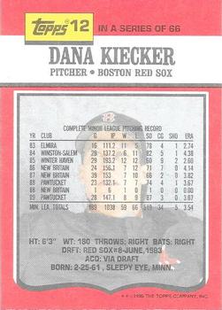 1990 Topps TV Boston Red Sox #12 Dana Kiecker Back