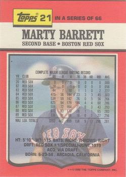 1990 Topps TV Boston Red Sox #21 Marty Barrett Back