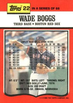 1990 Topps TV Boston Red Sox #22 Wade Boggs Back