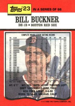 1990 Topps TV Boston Red Sox #23 Bill Buckner Back