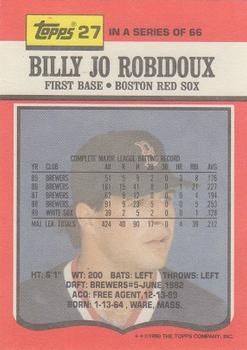 1990 Topps TV Boston Red Sox #27 Billy Jo Robidoux Back