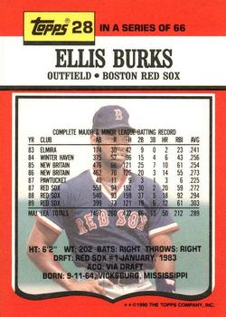 1990 Topps TV Boston Red Sox #28 Ellis Burks Back