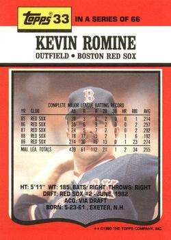1990 Topps TV Boston Red Sox #33 Kevin Romine Back