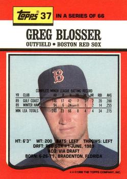 1990 Topps TV Boston Red Sox #37 Greg Blosser Back