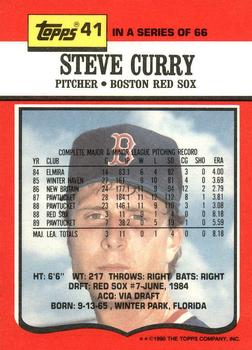 1990 Topps TV Boston Red Sox #41 Steve Curry Back