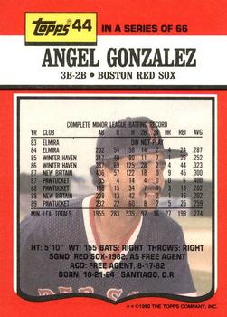 1990 Topps TV Boston Red Sox #44 Angel Gonzalez Back
