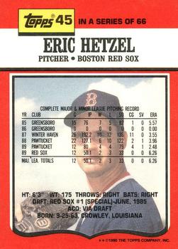 1990 Topps TV Boston Red Sox #45 Eric Hetzel Back
