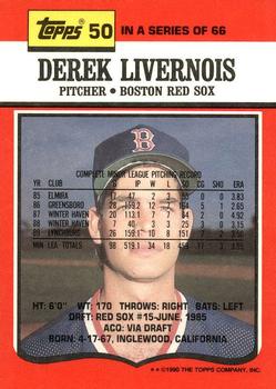 1990 Topps TV Boston Red Sox #50 Derek Livernois Back
