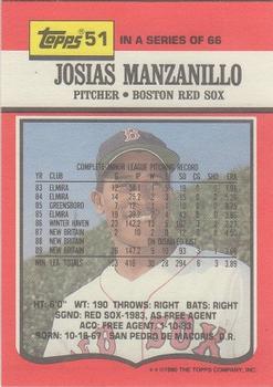 1990 Topps TV Boston Red Sox #51 Josias Manzanillo Back