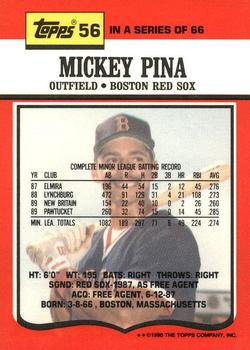 1990 Topps TV Boston Red Sox #56 Mickey Pina Back