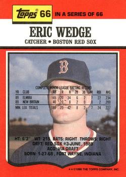 1990 Topps TV Boston Red Sox #66 Eric Wedge Back