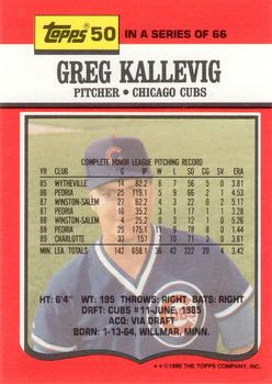 1990 Topps TV Chicago Cubs #50 Greg Kallevig Back