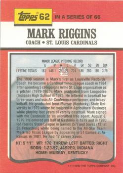 1990 Topps TV St. Louis Cardinals #62 Mark Riggins Back