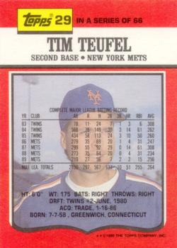 1990 Topps TV New York Mets #29 Tim Teufel Back