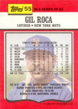 1990 Topps TV New York Mets #55 Gil Roca Back