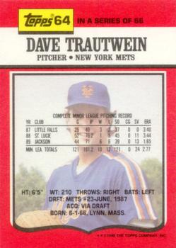 1990 Topps TV New York Mets #64 Dave Trautwein Back