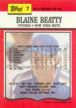 1990 Topps TV New York Mets #7 Blaine Beatty Back