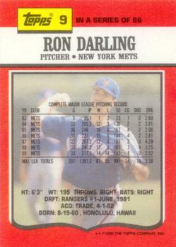 1990 Topps TV New York Mets #9 Ron Darling Back