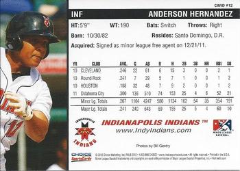 2012 Choice Indianapolis Indians #12 Anderson Hernandez Back