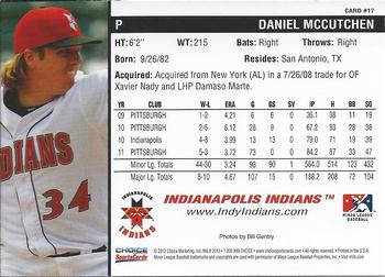 2012 Choice Indianapolis Indians #17 Daniel McCutchen Back