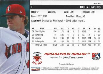 2012 Choice Indianapolis Indians #21 Rudy Owens Back