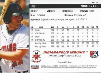 2012 Choice Indianapolis Indians #7 Nick Evans Back