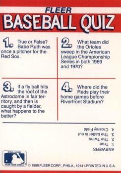 1990 Fleer - Action Series Team Stickers #NNO MLB: Baltimore Orioles / Boston Red Sox / Cincinnati Reds / Houston Astros Back